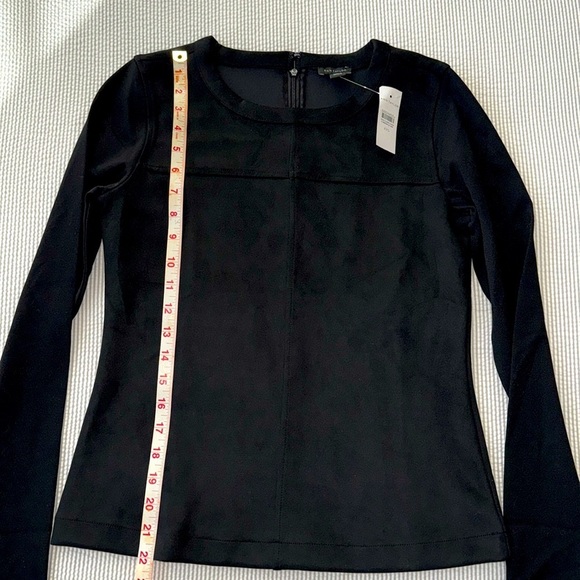NWT Ann Taylor Faux Suede Mixed Media Long Sleeve Black Top Size XXS - Picture 9 of 10